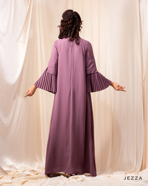 Elegant Mandarin Collar Pleated Sleeve Dress 54221